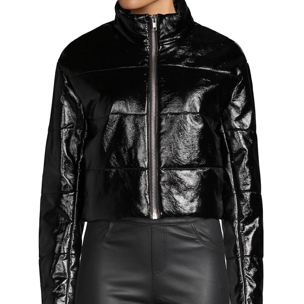 Wythe NY Cropped Faux Leather Puffer Coat